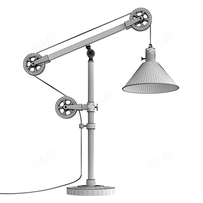 Rustic Pulley Table Lamp 3D model image 3