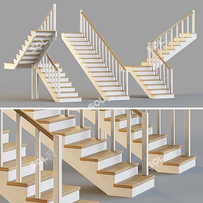 Rustic Wooden Stairs for Home 3D model image 1