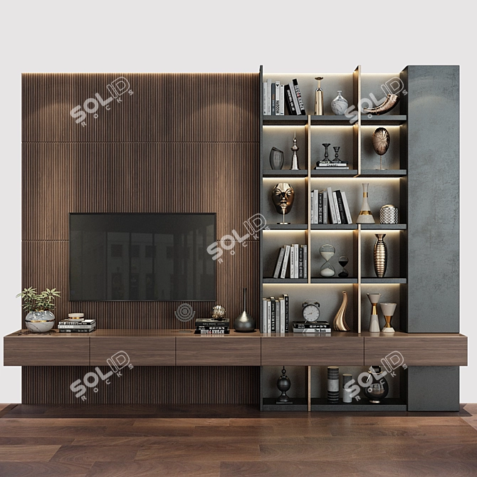 Modern TV Wall with Decor - Talisman 3D model image 1