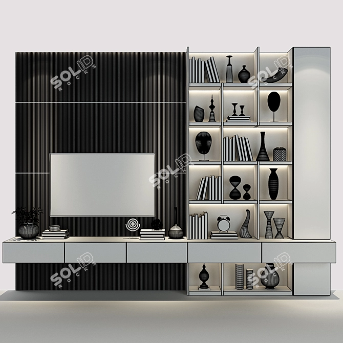 Modern TV Wall with Decor - Talisman 3D model image 2