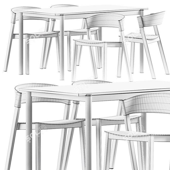 Sleek Wood Table & Side Chair 3D model image 2