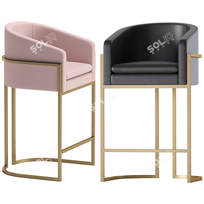 Elegant Velvet and Leather Bar Chair 3D model image 2
