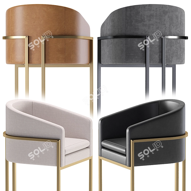Elegant Velvet and Leather Bar Chair 3D model image 6