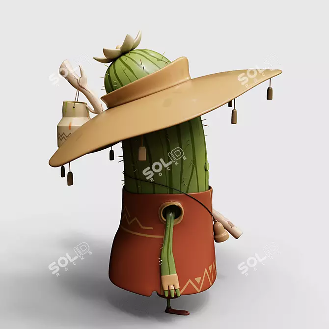 Desert Cowboy Cactus Figurine 3D model image 4
