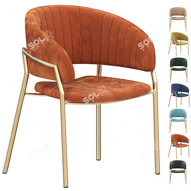 Elegant Velvet Gold Chair 3D model image 1