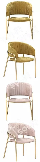 Elegant Velvet Gold Chair 3D model image 2