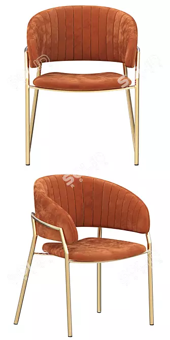 Elegant Velvet Gold Chair 3D model image 5