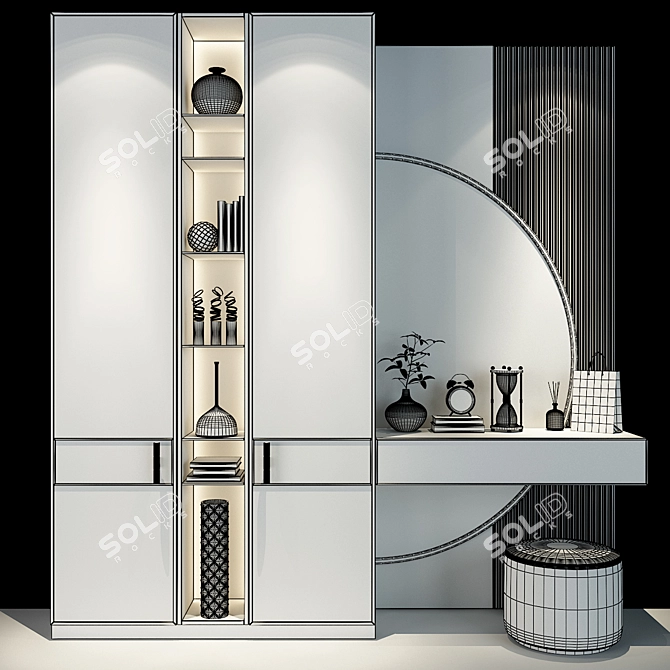 Sleek Hallway Cabinet Set 3D model image 2