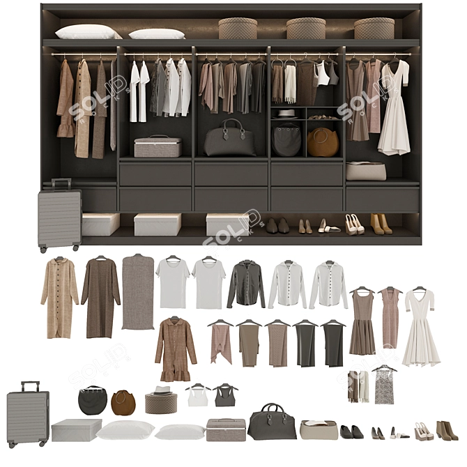 Modern Style Modular Wardrobe 3D model image 2