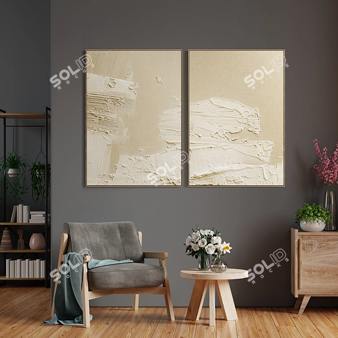 Elegant Plaster Twin Frame 3D model image 3