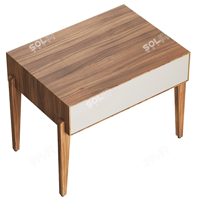 Sleek Walnut Bedside Table 3D model image 2