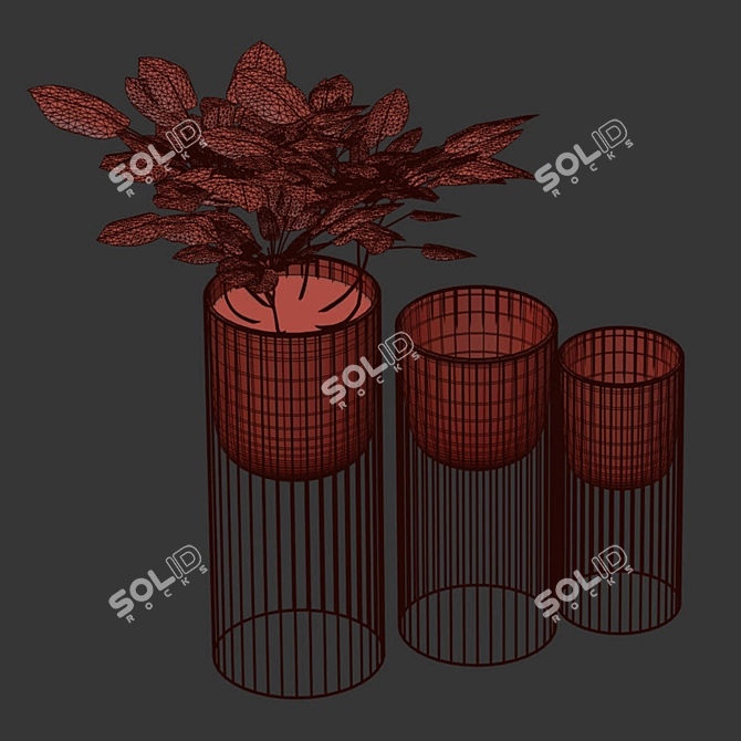 Elegant Gold Planter Trio 3D model image 2