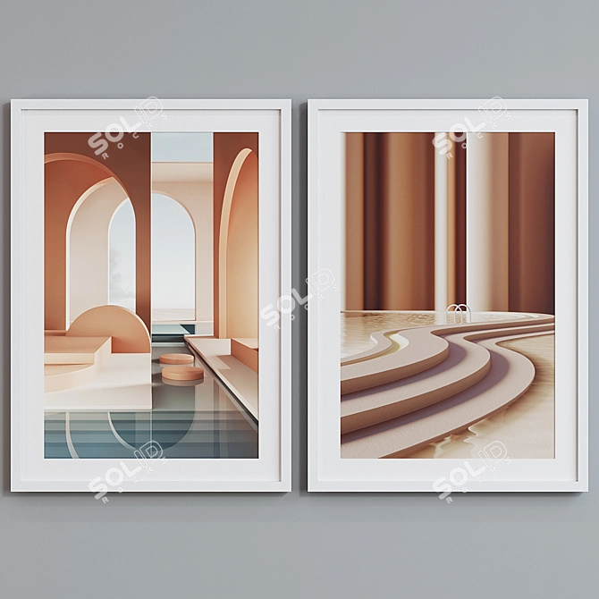 Modern Pool Interior Picture Frame Set 3D model image 3