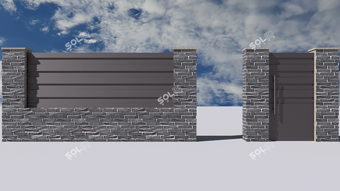 Sleek Fence with Wicket Gate 3D model image 1