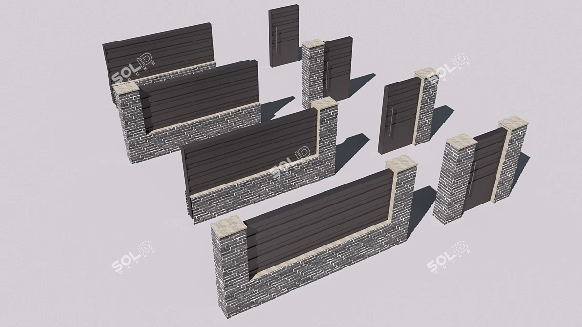 Sleek Fence with Wicket Gate 3D model image 2