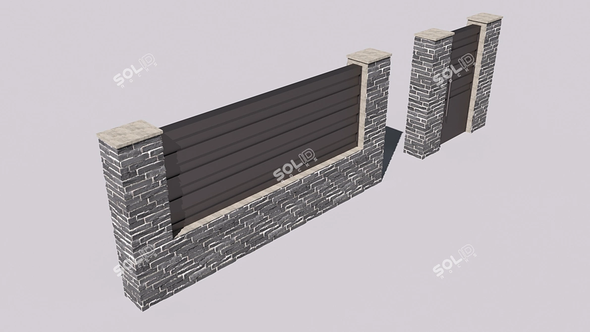 Sleek Fence with Wicket Gate 3D model image 5