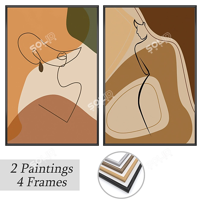 Elegant Art Set: Paintings & Frames 3D model image 1