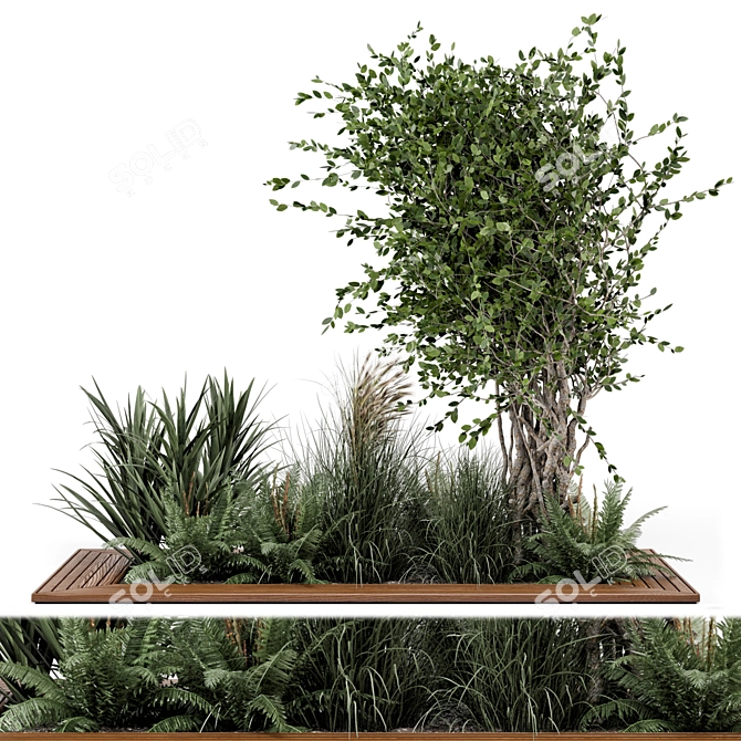 Outdoor Garden Set with Bush and Tree 3D model image 1