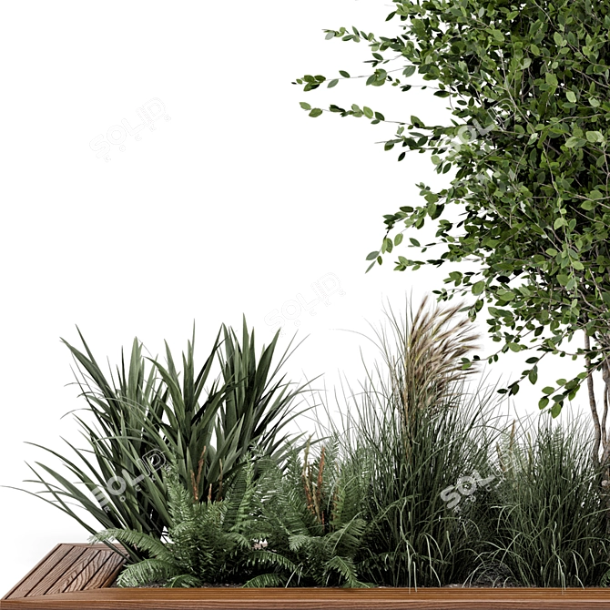 Outdoor Garden Set with Bush and Tree 3D model image 3