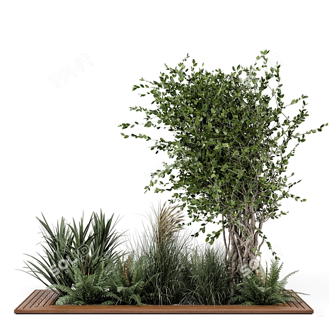 Outdoor Garden Set with Bush and Tree 3D model image 5
