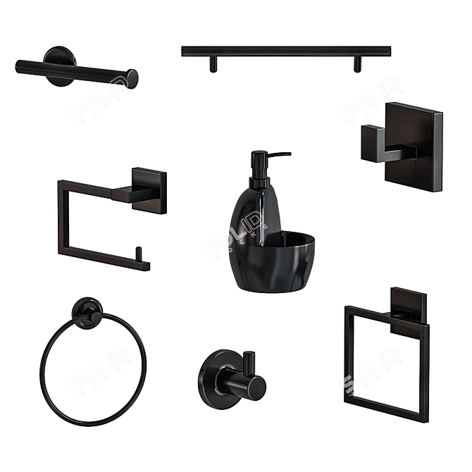 Sleek Black Bathroom Set 3D model image 1