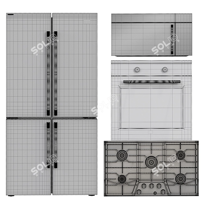 Beko Kitchen Appliance Set: Refrigerator, Cooktop, Wall Oven, Microwave 3D model image 2