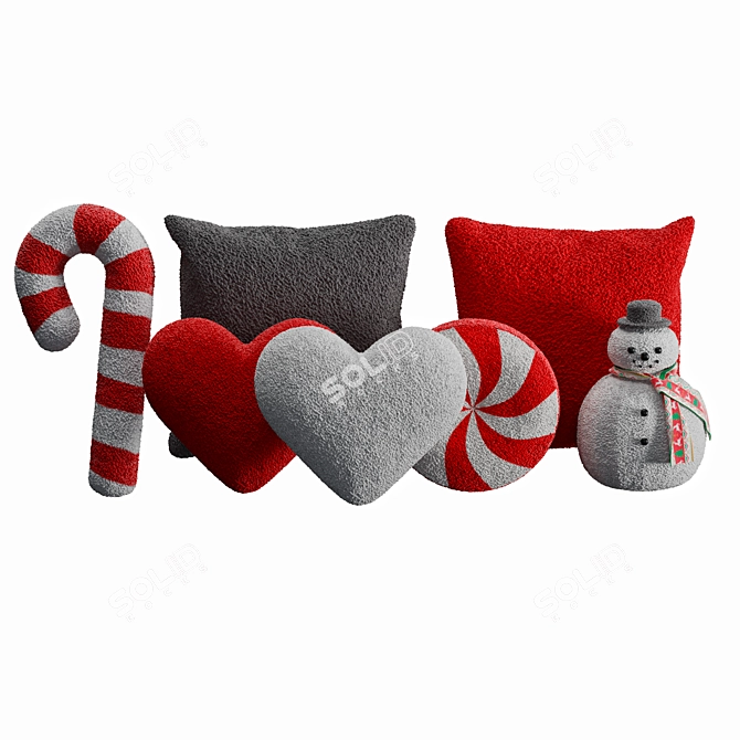 Faux Fur Christmas Pillows - Luxurious Holiday Decor 3D model image 1