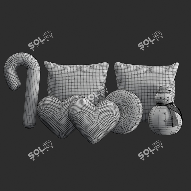 Faux Fur Christmas Pillows - Luxurious Holiday Decor 3D model image 3