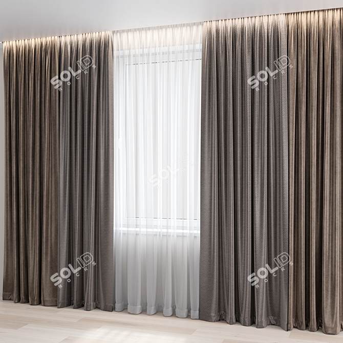 Modern Scandinavian Beige Curtains 3D model image 2