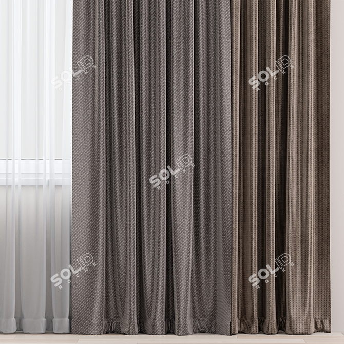 Modern Scandinavian Beige Curtains 3D model image 3