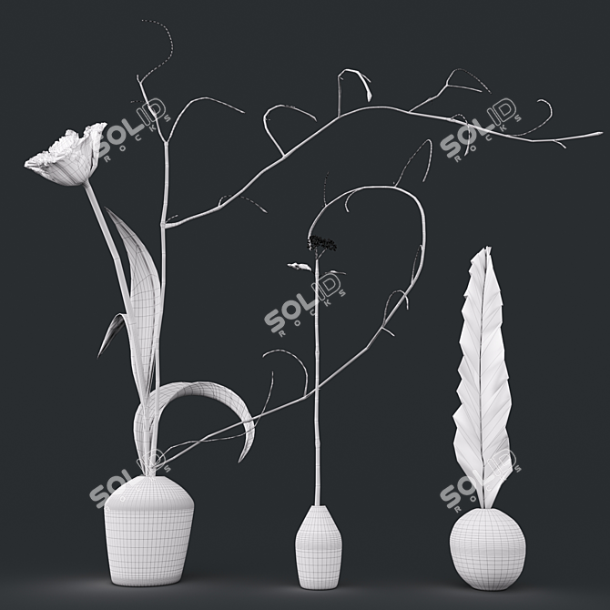 Elegant Decorative Floral Set 3D model image 5