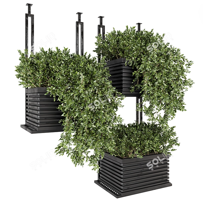 Modern Metal Box with Hanging Indoor Plants 3D model image 1