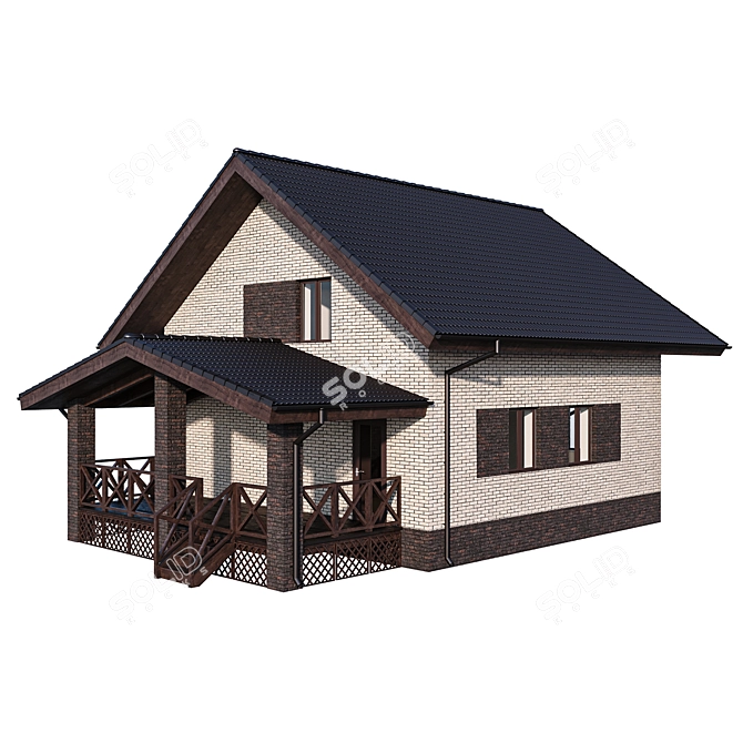 Modern Brick House with Wooden Terrace 3D model image 3