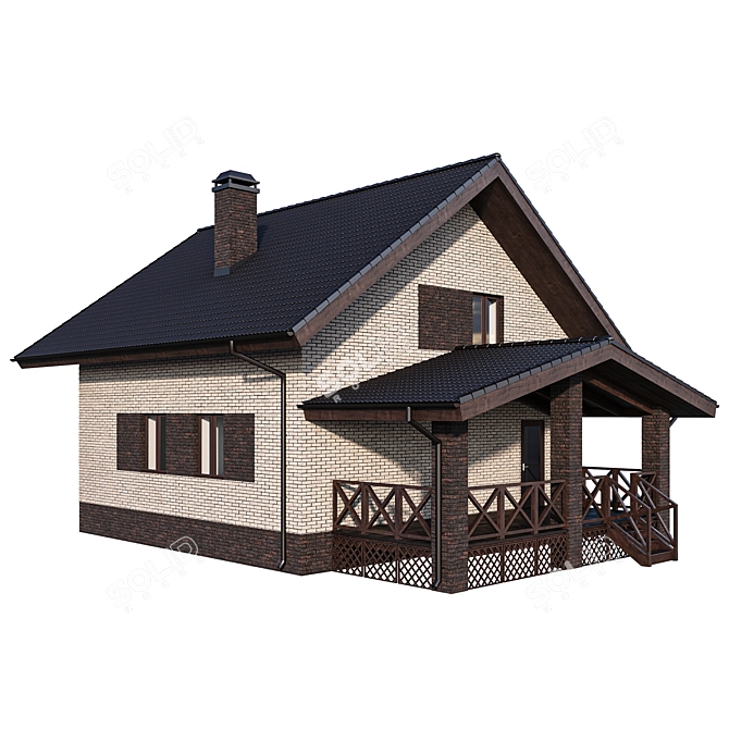 Modern Brick House with Wooden Terrace 3D model image 4