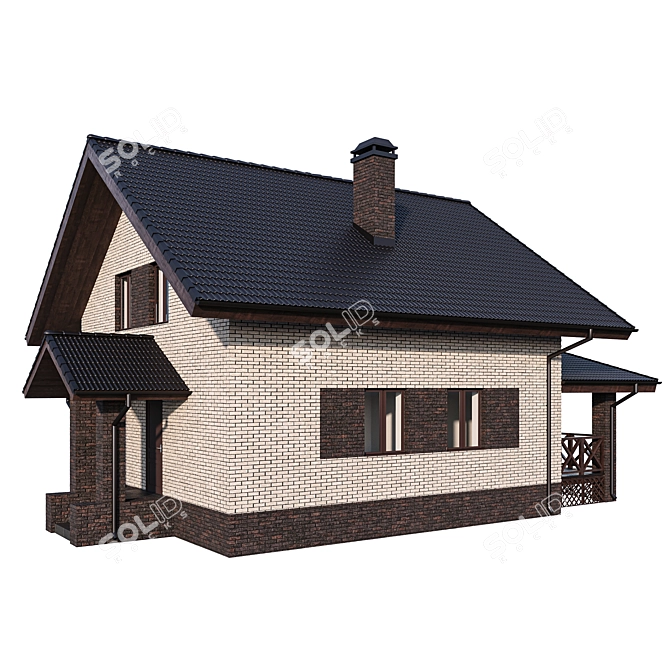 Modern Brick House with Wooden Terrace 3D model image 5