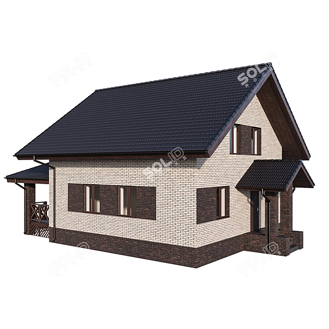 Modern Brick House with Wooden Terrace 3D model image 6