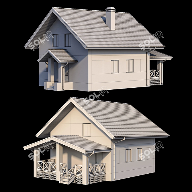 Modern Brick House with Wooden Terrace 3D model image 7