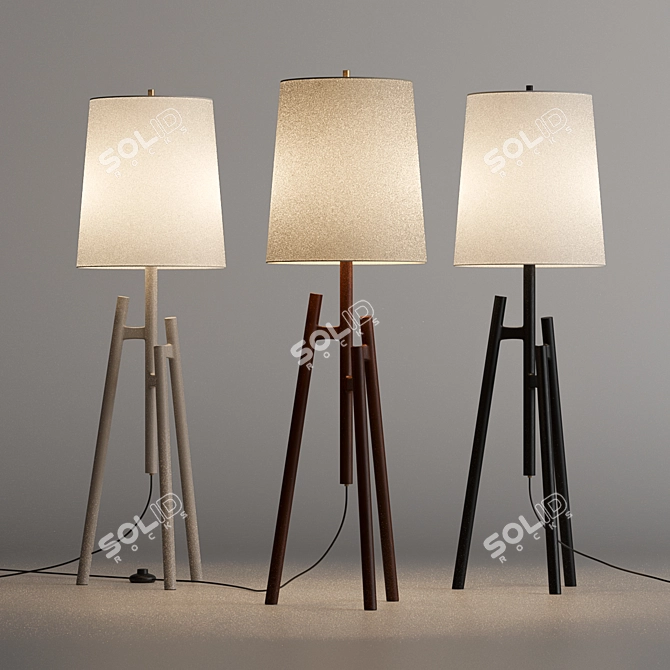 Walnut Wood Tripod Floor Lamp 3D model image 5