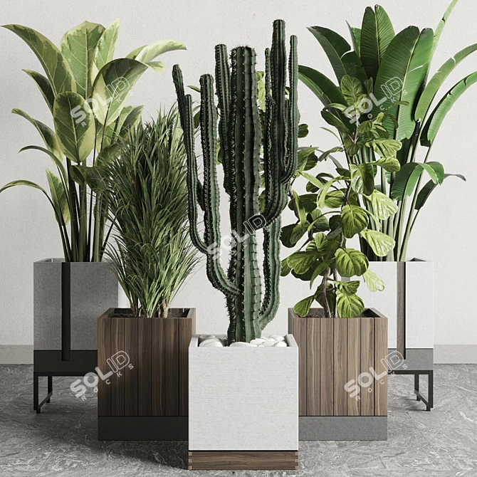 163-Piece Plant Box: Wooden & Concrete Indoor/Outdoor Vase Collection 3D model image 2