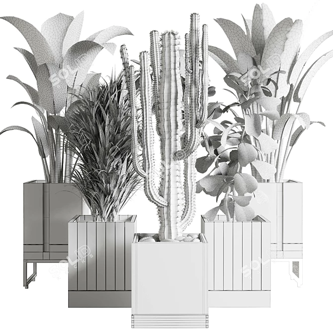 163-Piece Plant Box: Wooden & Concrete Indoor/Outdoor Vase Collection 3D model image 7