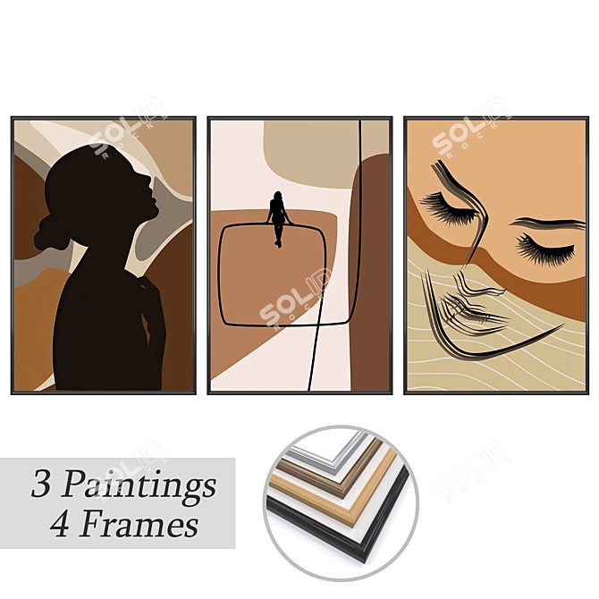 Elegant Art Set: Paintings & Frames 3D model image 1