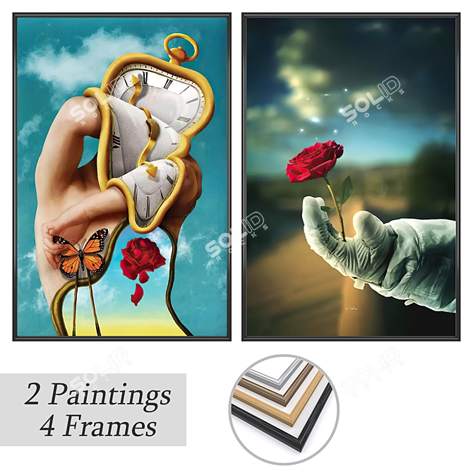 Elegant Artwork Set with Versatile Frames 3D model image 1