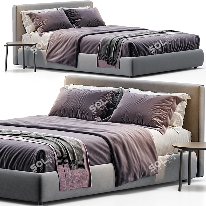 Elegant Queen Upholstered Bed 3D model image 1