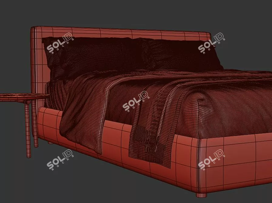 Elegant Queen Upholstered Bed 3D model image 4