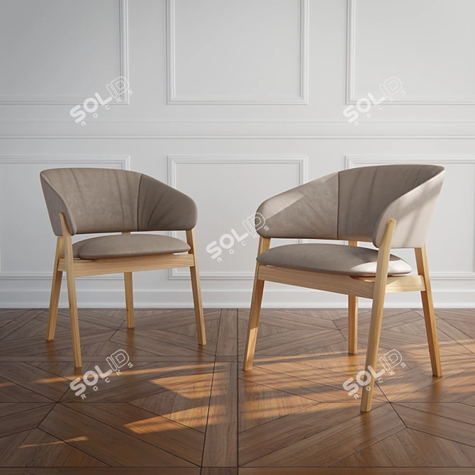 Elegant Leather Oak Chair 3D model image 2