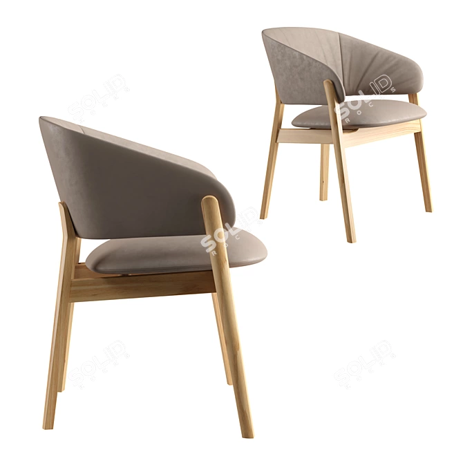 Elegant Leather Oak Chair 3D model image 7