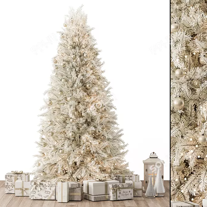 Snowy Splendor: White and Gold Christmas Tree 3D model image 1