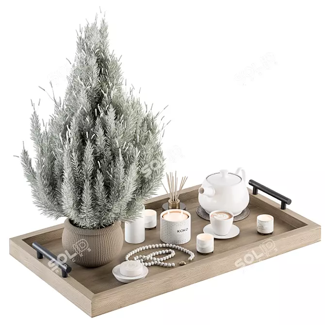 Pine Plant Decor in Tray - Set 89 3D model image 1