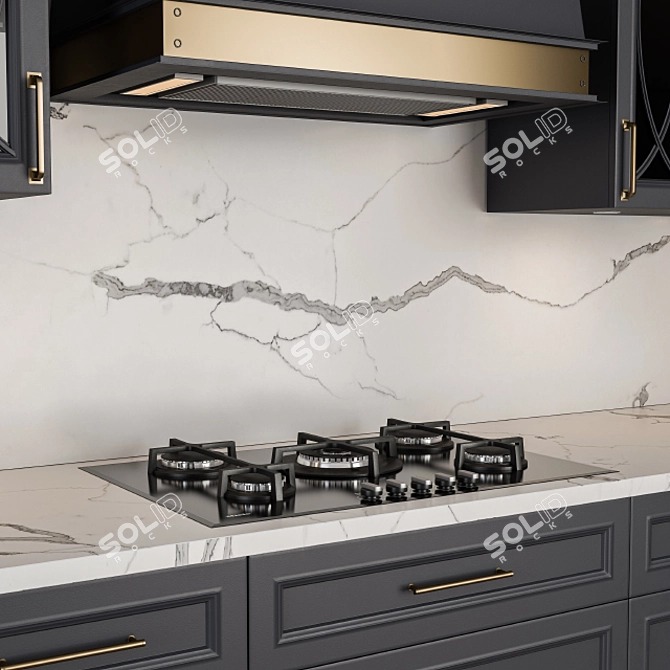 Elegant Navy Blue & Gold Kitchen Set 3D model image 2