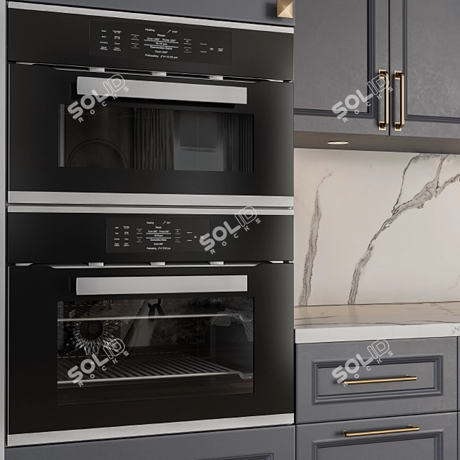 Elegant Navy Blue & Gold Kitchen Set 3D model image 3